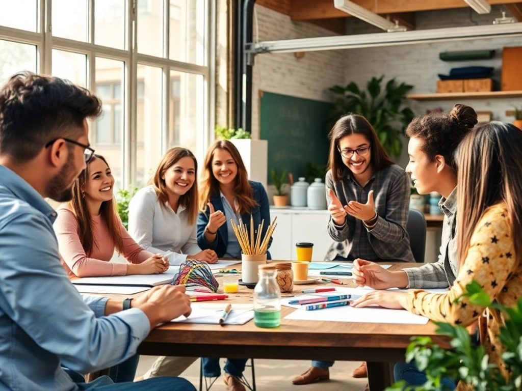 Antreprenori participând la un workshop energic și colaborativ.